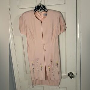 Dress Barn Vintage Pink Floral Embroidered Midi Dress